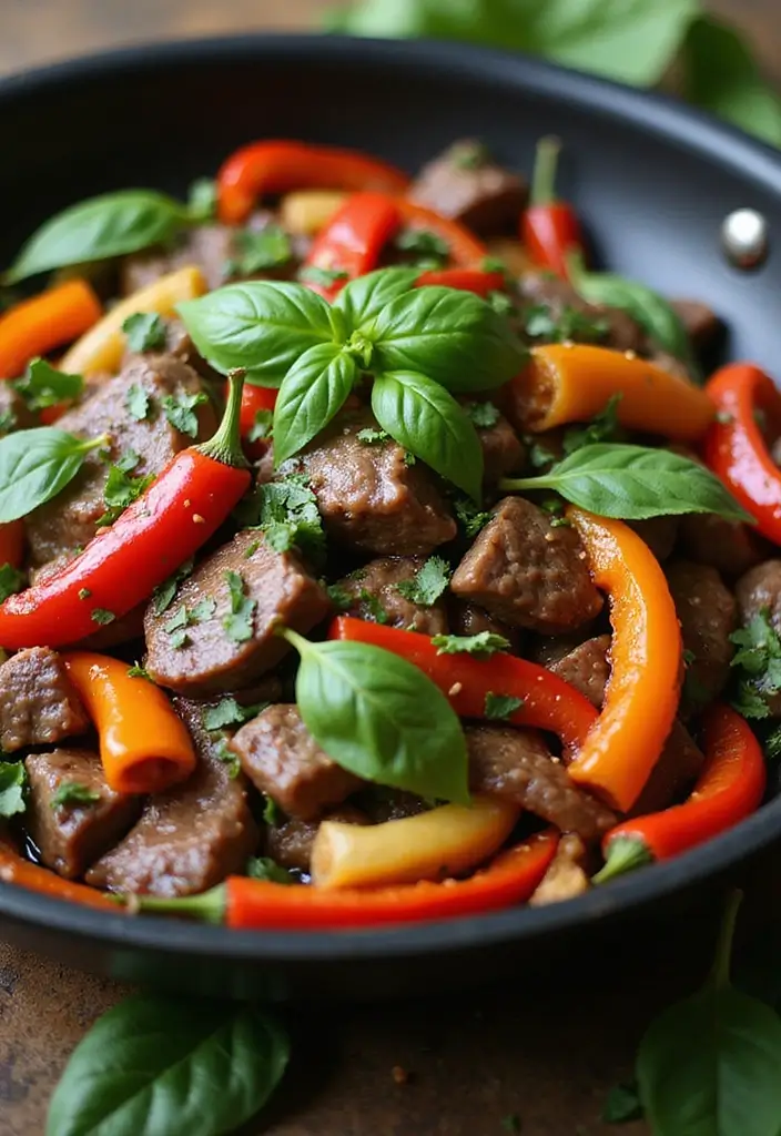 25+ Beef and Peppers Stir Fry Recipes for Quick Weeknight Dinners 76 25+ Beef and Peppers Stir Fry Recipes for Quick Weeknight Dinners - 12. Thai Basil Beef and Peppers Stir Fry