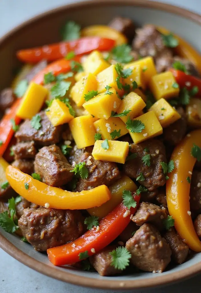 25+ Beef and Peppers Stir Fry Recipes for Quick Weeknight Dinners 132 25+ Beef and Peppers Stir Fry Recipes for Quick Weeknight Dinners - 20. Beef and Bell Pepper Stir Fry with Mango Salsa