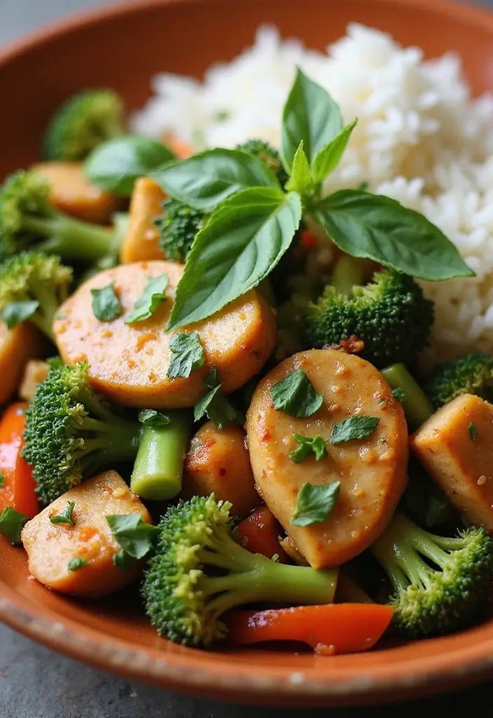 28 Chicken Broccoli Stir Fry Recipes That Are Easy and Delicious - 9. Thai Basil Chicken Broccoli Stir Fry