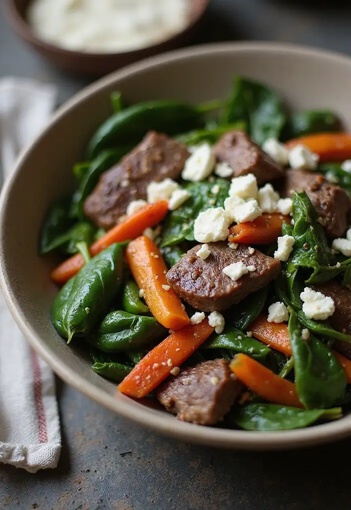 28 Leftover Steak Stir Fry Recipes for Quick Meals - 23. Steak Stir Fry with Spinach and Feta