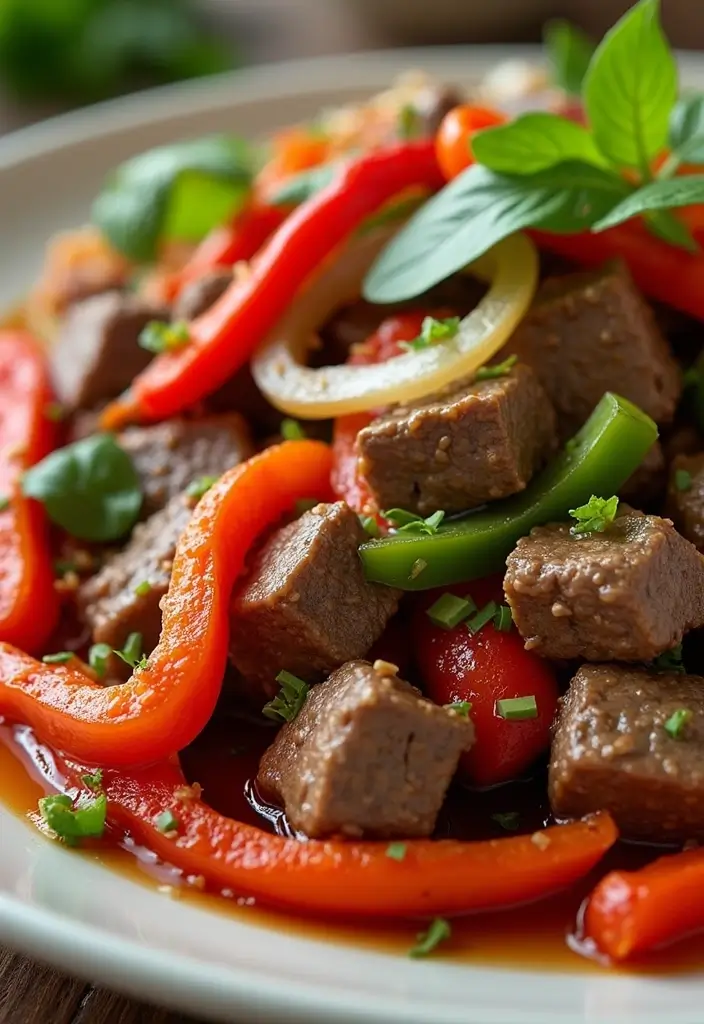 30 Authentic Thai Beef Stir Fry Recipes Full of Aroma - 17. Thai Beef Stir Fry with Peppers and Onions