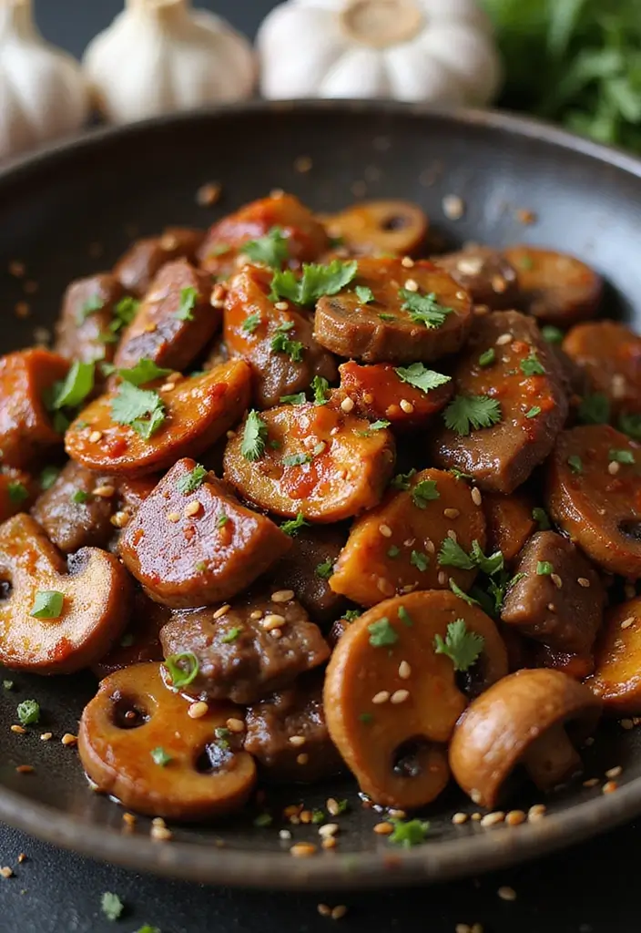 30+ Beef and Mushroom Stir Fry Recipes with Umami Flavor 8 30+ Beef and Mushroom Stir Fry Recipes with Umami Flavor - 2. Spicy Garlic Beef with Shiitake Mushrooms