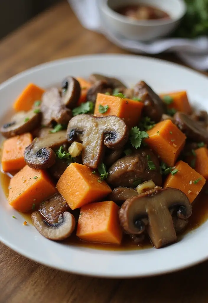 30+ Beef and Mushroom Stir Fry Recipes with Umami Flavor 145 30+ Beef and Mushroom Stir Fry Recipes with Umami Flavor - 23. Beef and Mushroom Stir Fry with Sweet Potatoes