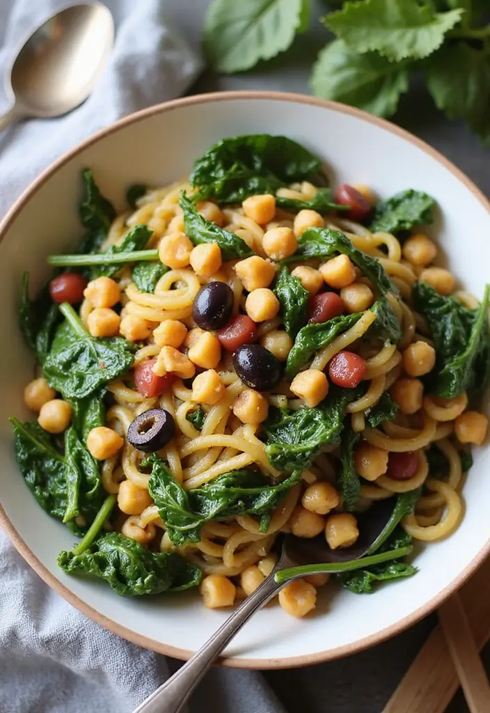 30 Healthy Noodle Stir Fry Recipes for Guilt-Free Eating 165 30 Healthy Noodle Stir Fry Recipes for Guilt-Free Eating - 27. Mediterranean Chickpea Noodles with Spinach