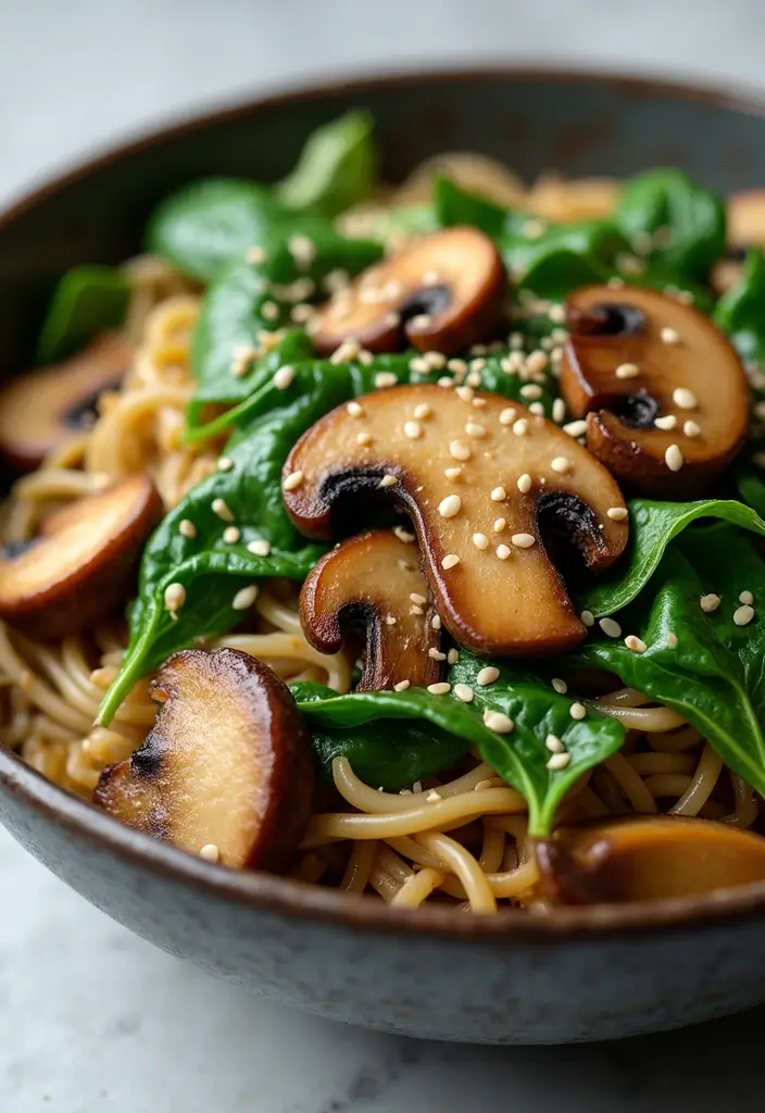 30 Healthy Noodle Stir Fry Recipes for Guilt-Free Eating 22 30 Healthy Noodle Stir Fry Recipes for Guilt-Free Eating - 4. Spinach and Mushroom Rice Noodle Stir Fry